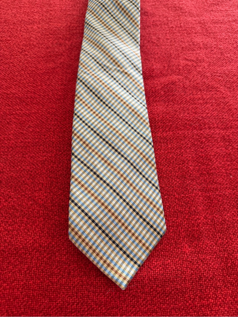 Beige and Light Blue Plaid Men's Tie